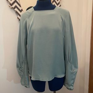 Prologue Blouse, Size S, Sea-Glass Green, w/ Small Snags, Drama Sleeves